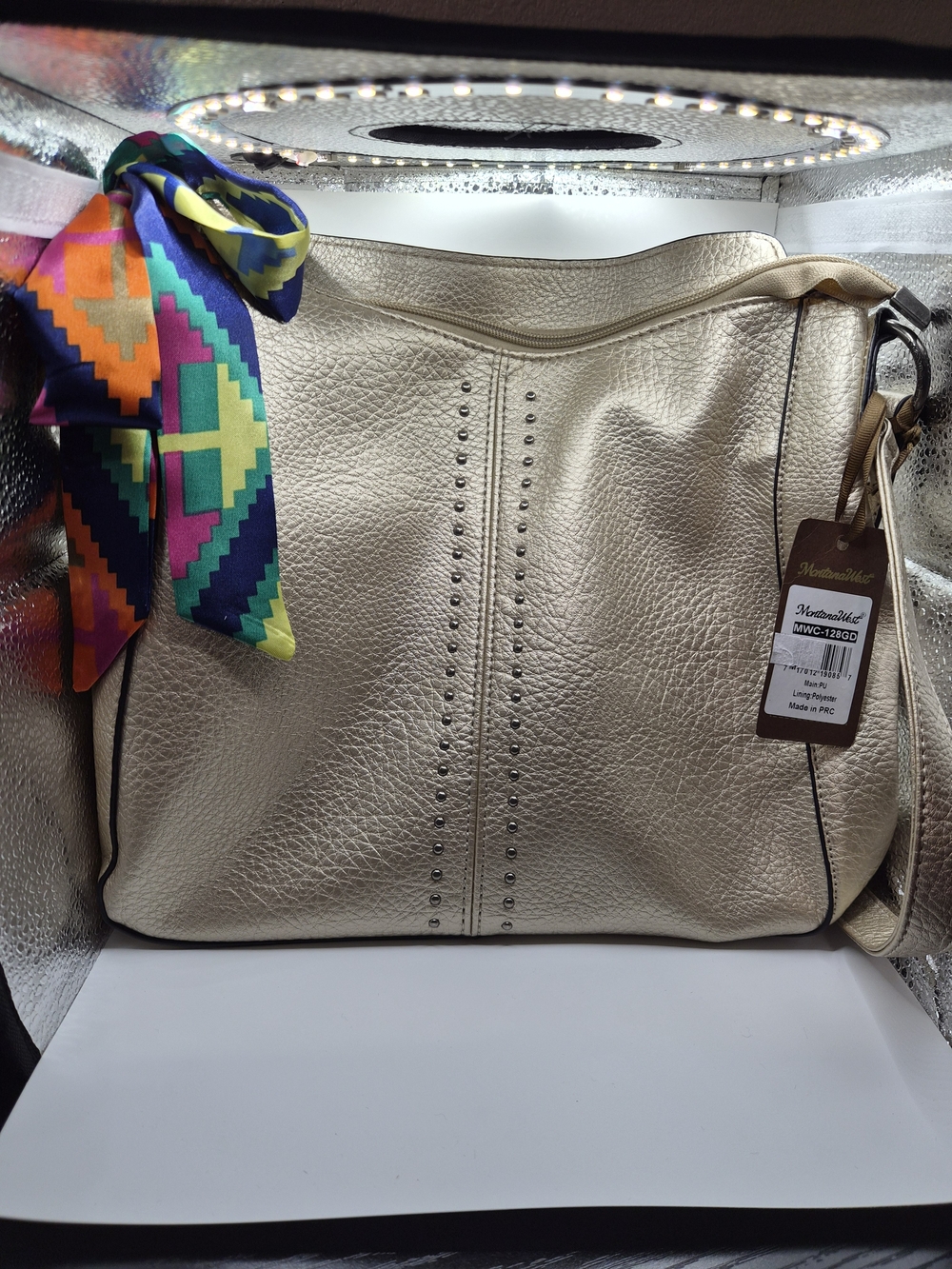 Montana West Metallic Gold Studded Hobo Crossbody Bag Boho Western NWT